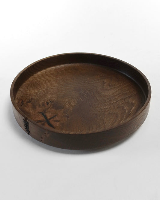 Serving plate in smoked oak, ø23