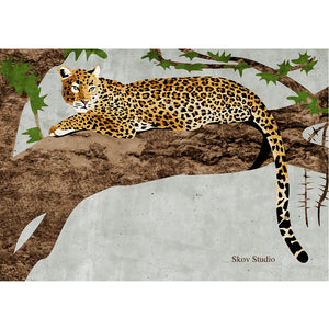 Illustration af leopard i det frodige landskab i Tanzania