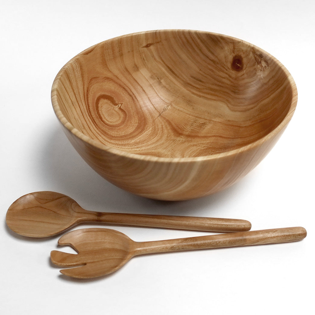 Salatskål og salatskeer i kirsebærtræ