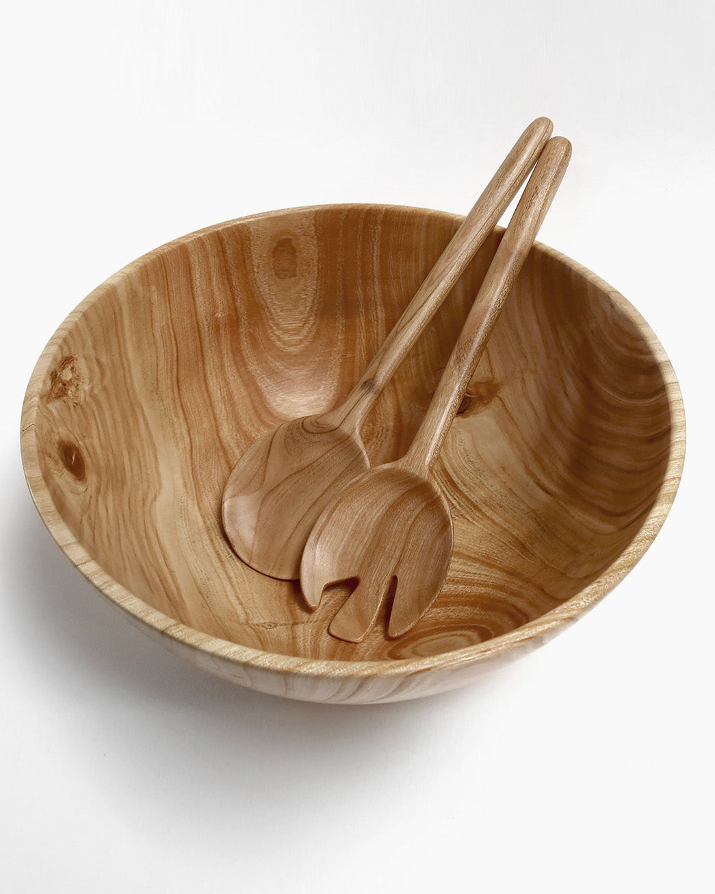 Salatskål i kirsebærtræ med matchende salatskeer